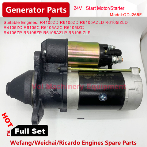 Weifang generator set 24V starter motor QDJ265F R6105ZD engine R6105AZLD starter Generator Spare Parts