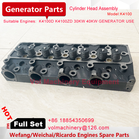 Cylinder Head Assembly For Weifang Ricardo K4100D K4100ZD Engine 30KW 40KW Diesel Generator With Valve Sets 