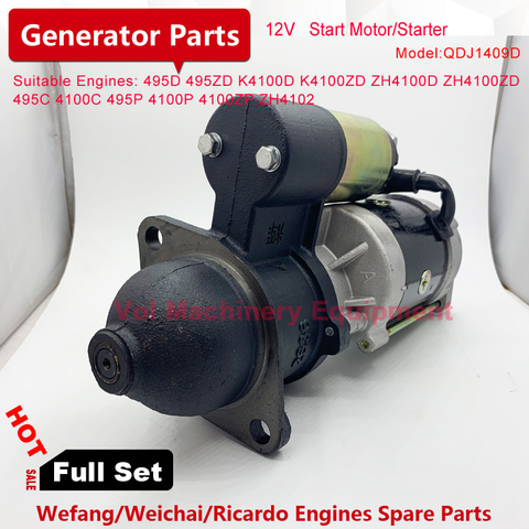 Weifang 495 diesel engine 4100 engine 12V starter motor QDJ1409D generator set reduction starter